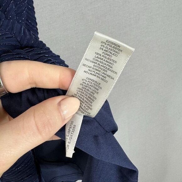 Eliza J Womens Dress 12 Petite Blue Metallic Rib Sheath Halter Cocktail Holiday - Picture 12 of 12